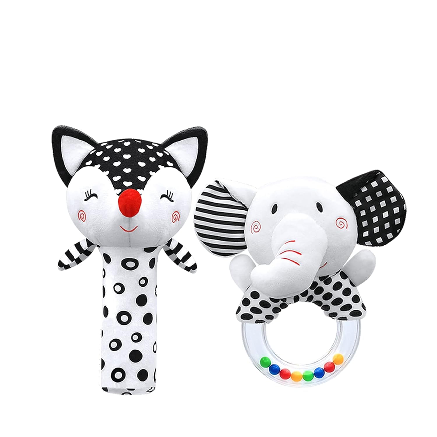 Venditer Sonajero de Juguete Muñeca de Peluche, Juguetes Sonajero Bebe 0 3 6 12 Meses, Juguete Montessori, Blanco y Negro Sonajero Peluche Juguete para Bebé Peluches Suaves de Bebe Regalos 0+ Meses