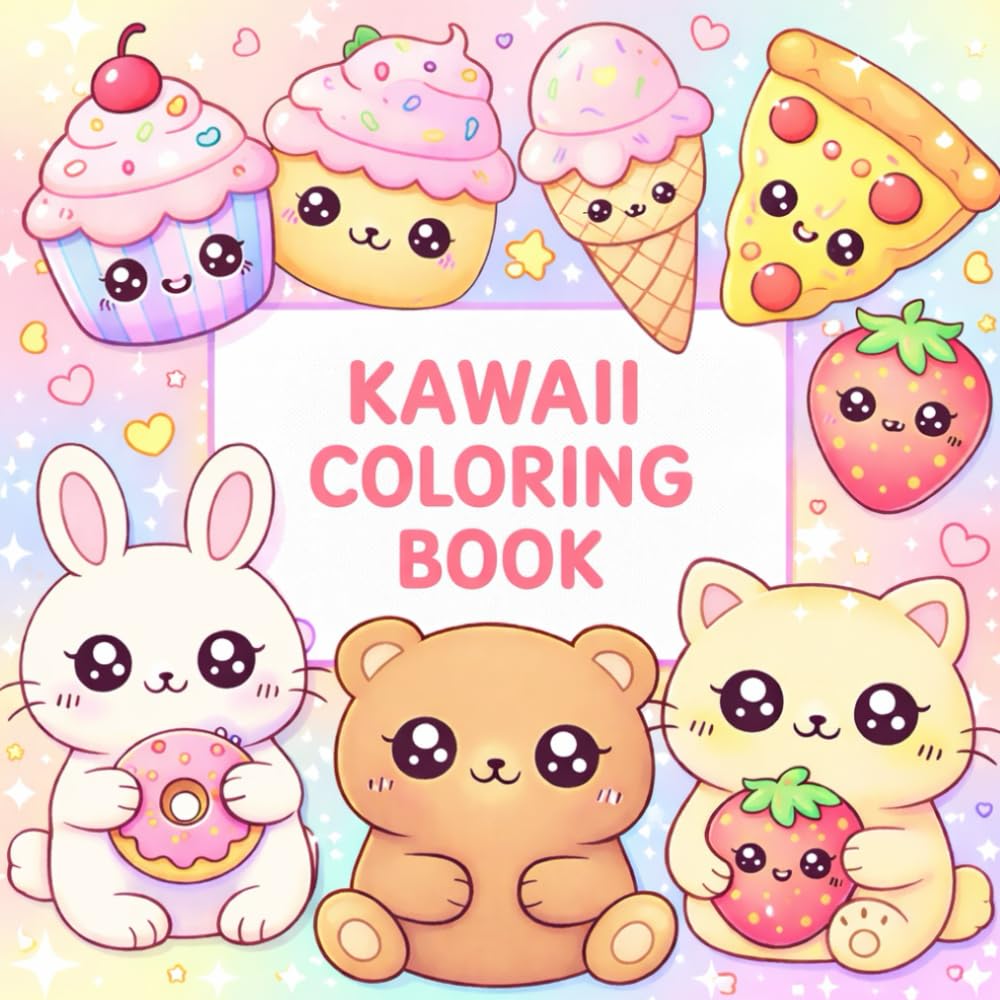 Kawaii Coloring Book: Adorable Cute Food and Animal Friends Coloring Pages for Kids and Relaxing Fun