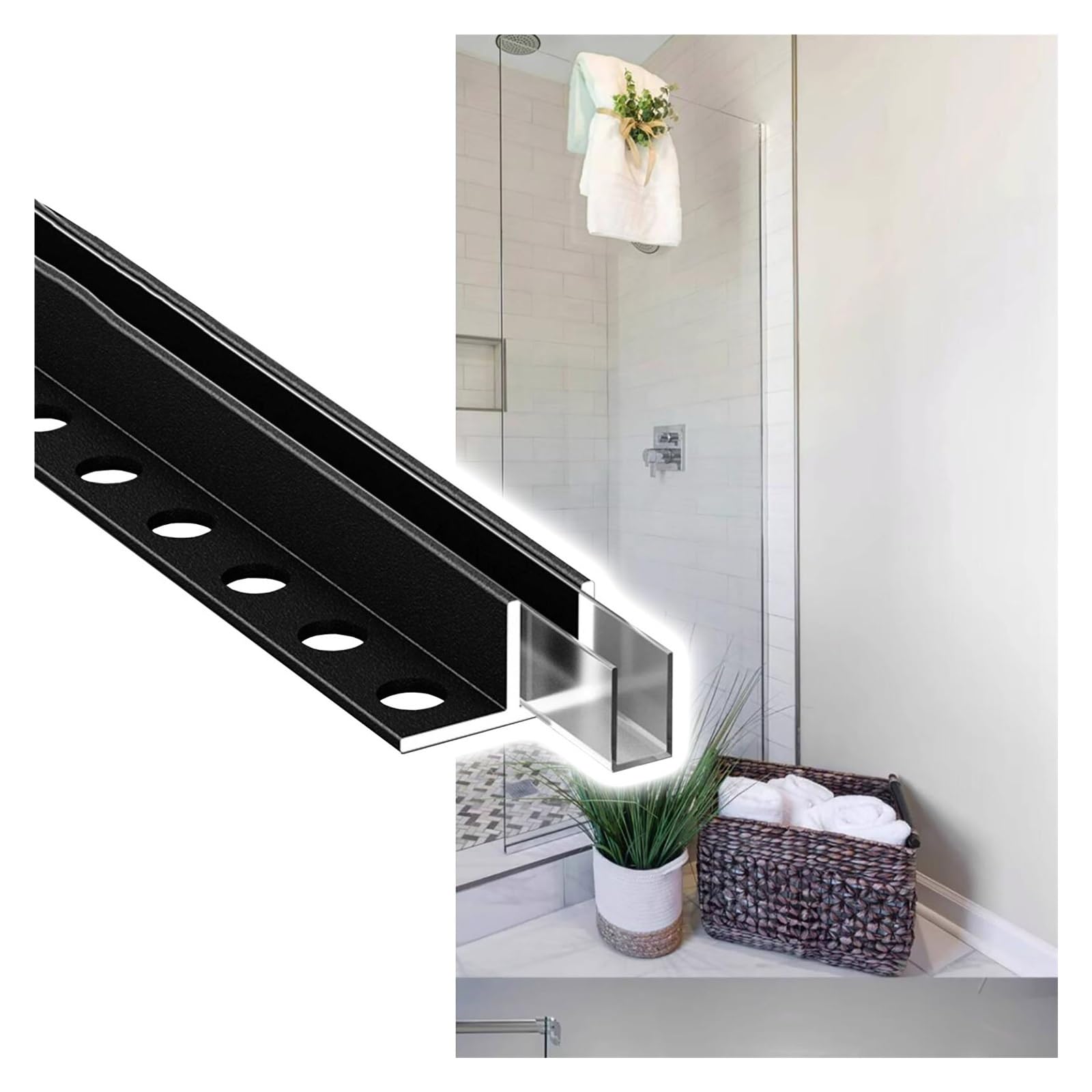 JYHHCYS Tile-In U Channel for Frameless Shower Door Panels, Heavy Duty Aluminum U‑Shaped Glass Channel Track, Matte Black Glass Panel Retainer Hardware(Black 1pc,12mm/0.47in)