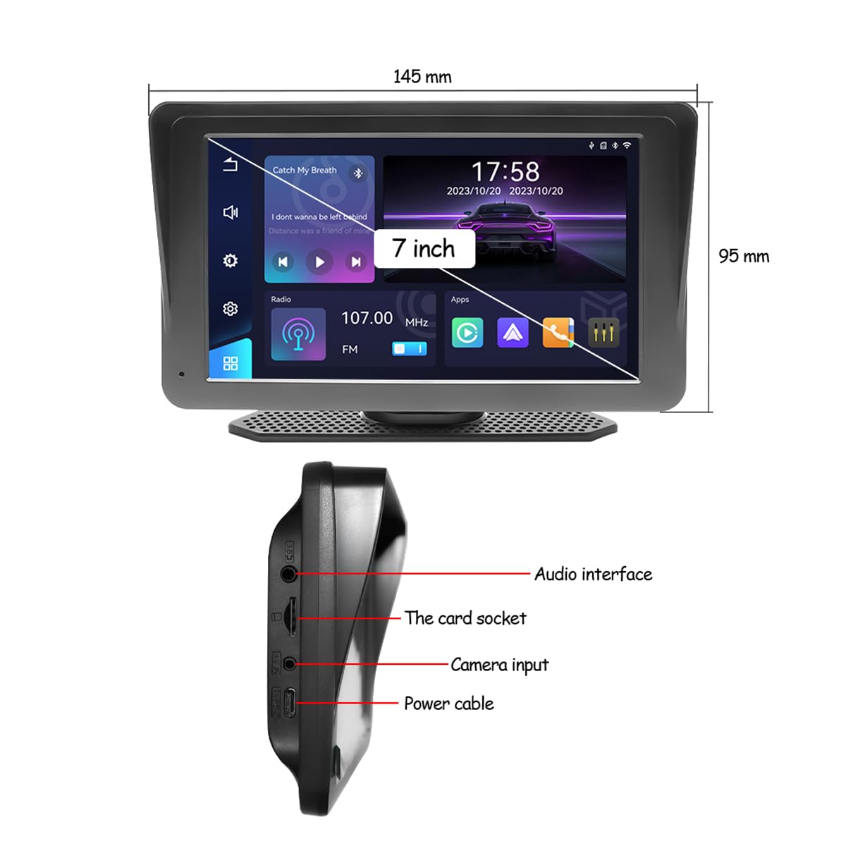 Ricevitore autoradio wireless per autoradio con touchscreen IPS portatile da 7 pollici e Android Auto con collegamento specchio Youtube Bluetooth AUX FM trasmettitore scheda TF