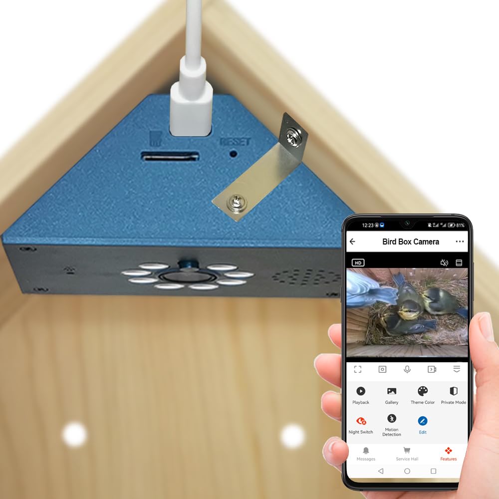 WiFi Camera for Bird House Box, HD Picture, Night Vision, Microphone, Tuya Smart Life Mobile App, Indoor/Outdoor, DIY Gift