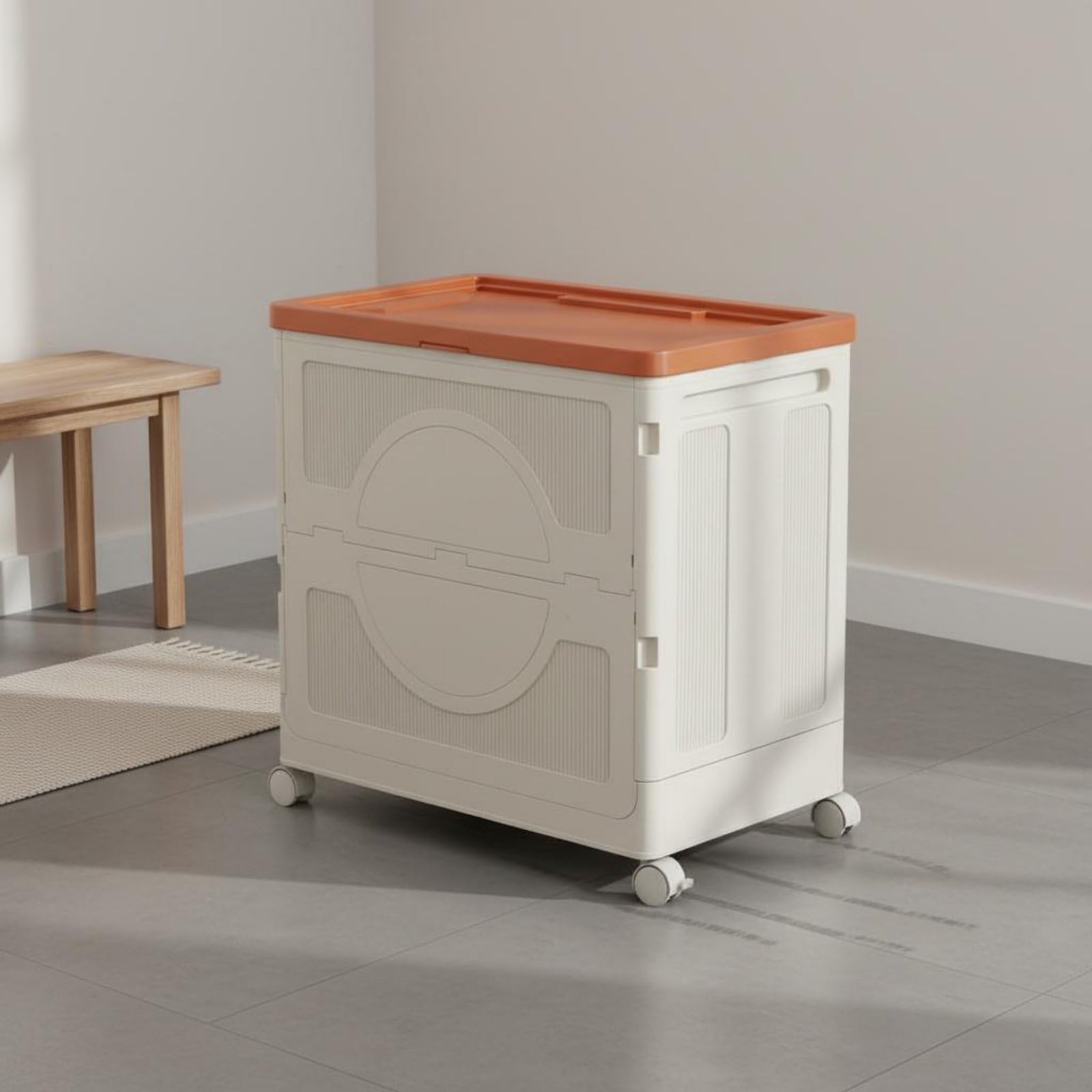 Contenedor de Almacenamiento Infantil Baúl Organizador Caja de Juguetes Plegable con Tapa Abatible Acceso Rápido Ruedas Incorporadas Polipropileno, Naranja Sólido