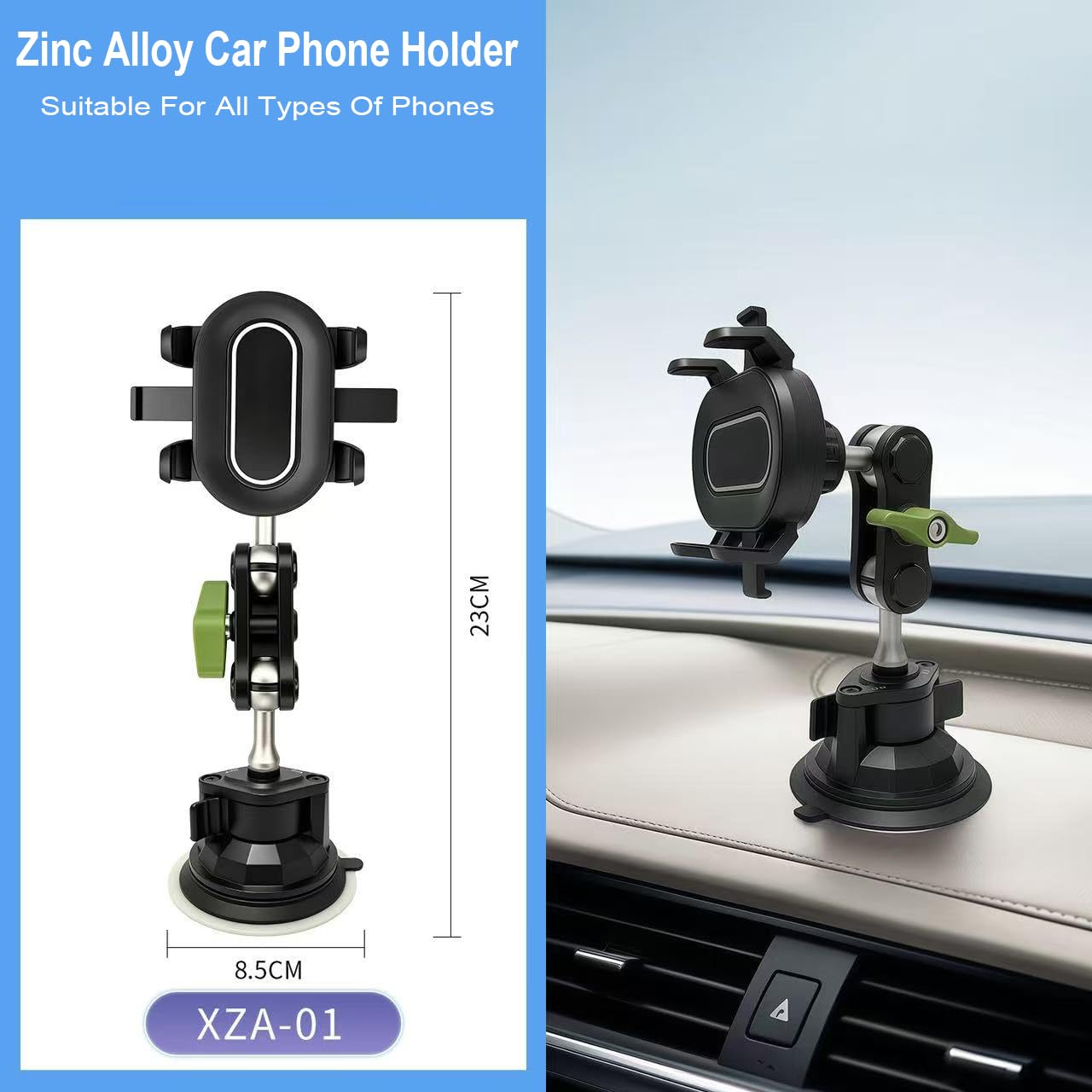 Portatelefono auto, rotazione a 360°, universale per cruscotto/parabrezza/bocchette d'aria, compatibile con smartphone da 4-7 pollici, può essere montato sul parabrezza o sul finestrino dell'auto