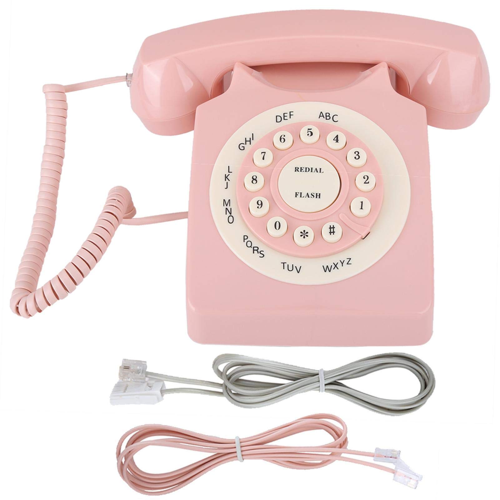 Teléfono Antiguo clásico Teléfono Fijo Retro de Estilo Antiguo para Escritorio en casa Decoración de Oficina Rosa
