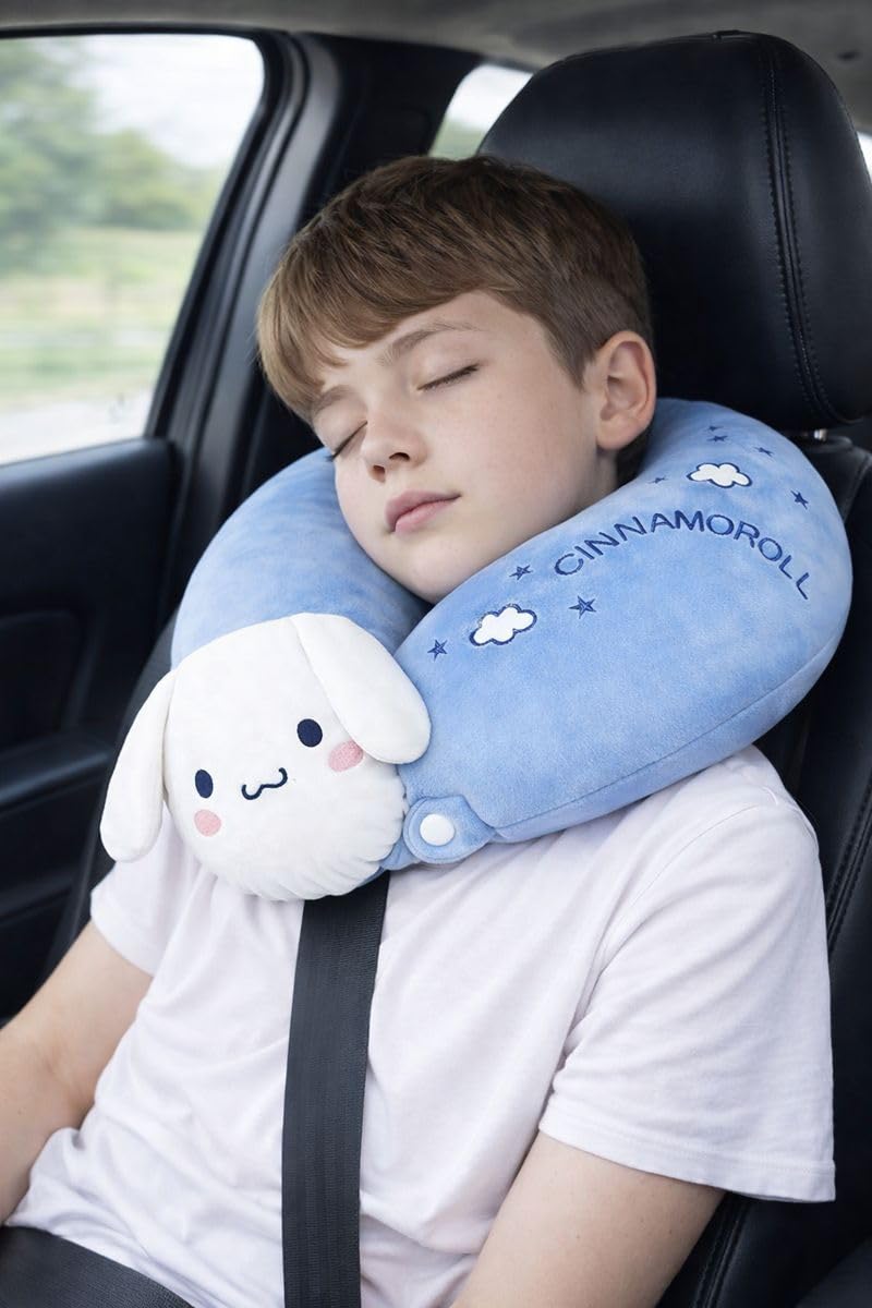 UPUNITOZ Kids Travel Neck Pillow – Plush U-Shaped Support Cushion with Unicorn Fiber for Toddlers & Children, Comfortable Head & Neck Pillow for Car, Flight & Train Color-White & Blue