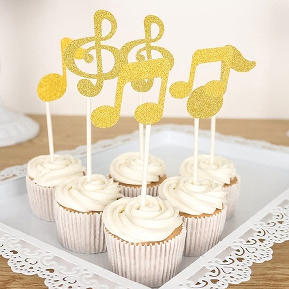 EPCDBBRT 8 decorazioni per torte musicali, 1 bandiera a forma di nota musicale, decorazione per torta di cortesia, note musicali per cupcake, decorazioni per feste musicali di compleanno