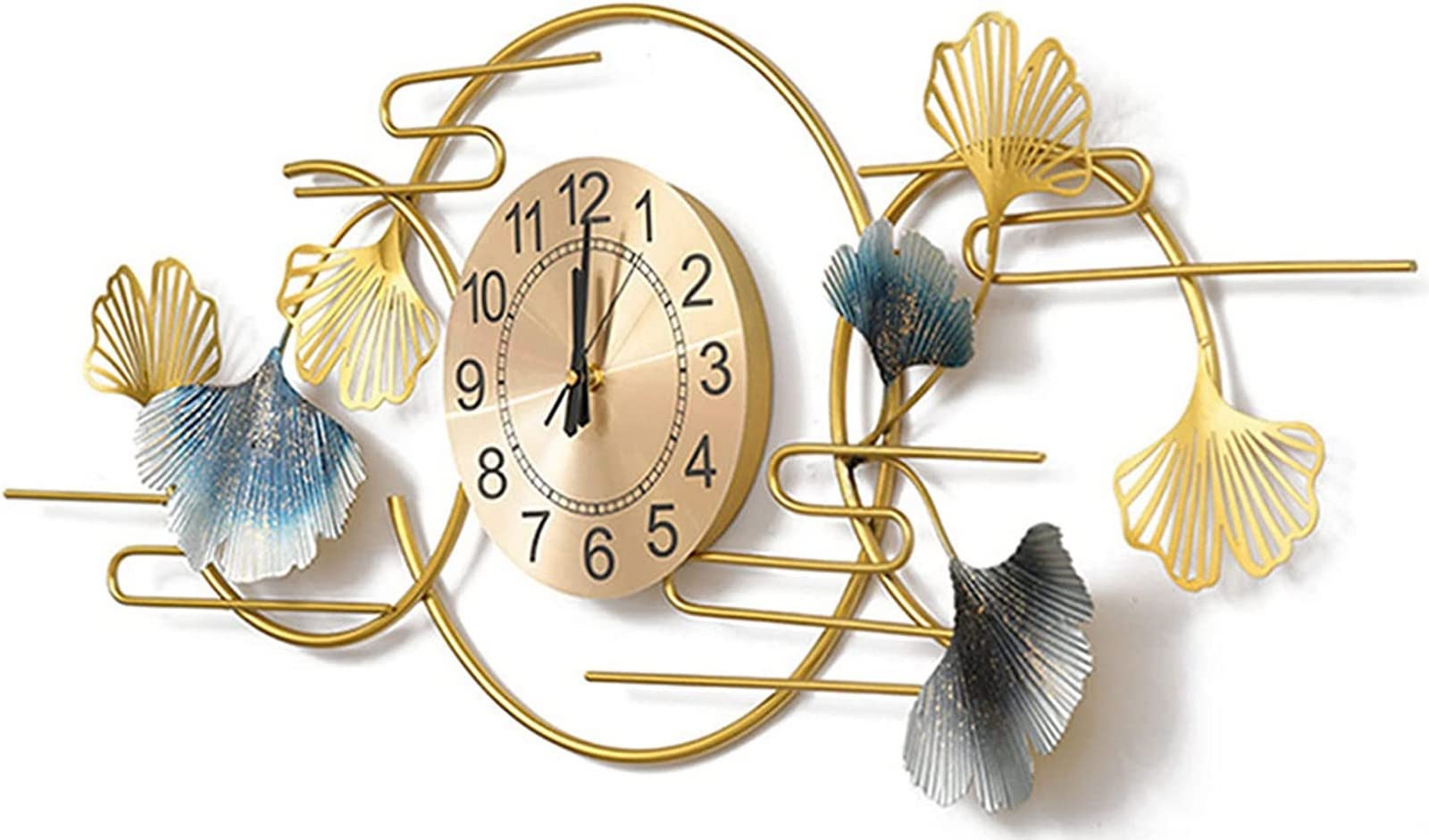 SaryEdge Wall Clock Art Simple Wall Clock 36.2 * 13.4In Silent Wall Clock,Large Modern Metal Gold Ginkgo Leaf Art Wall Decor for Living Room Cafe Restaurant Clock Wall Watches. Wa,