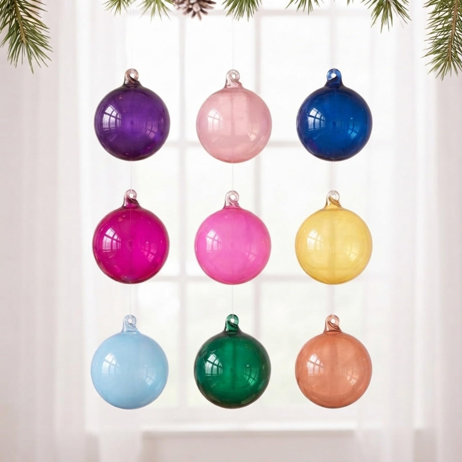 FoldTier Set di 9 palline di Natale in vetro opaco da 7,6 cm, decorazioni per albero di Natale, da appendere, multi tinta unita, per albero di Natale, ghirlande, decorazioni per la casa e matrimoni