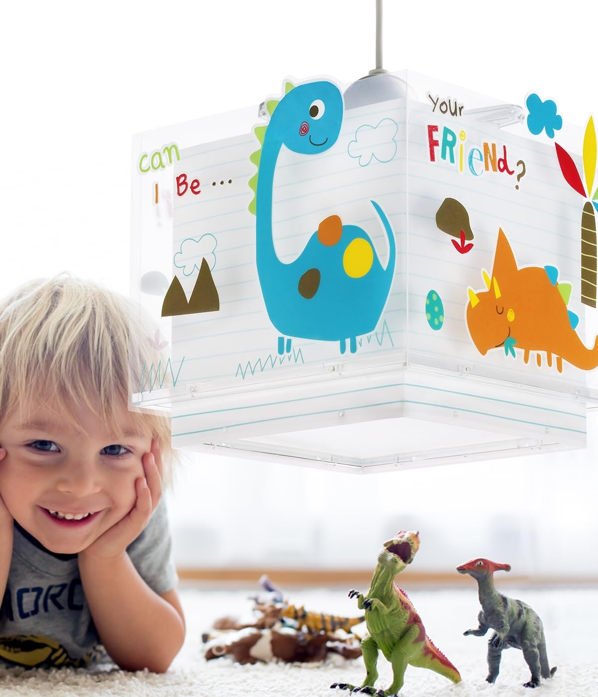 Dalber Lámpara Techo Colgante Infantil Dinosaurios 73452M E27 | Incluye difusor de luz inferior extraible; Habitación niños; lámparas infantiles. Dinos