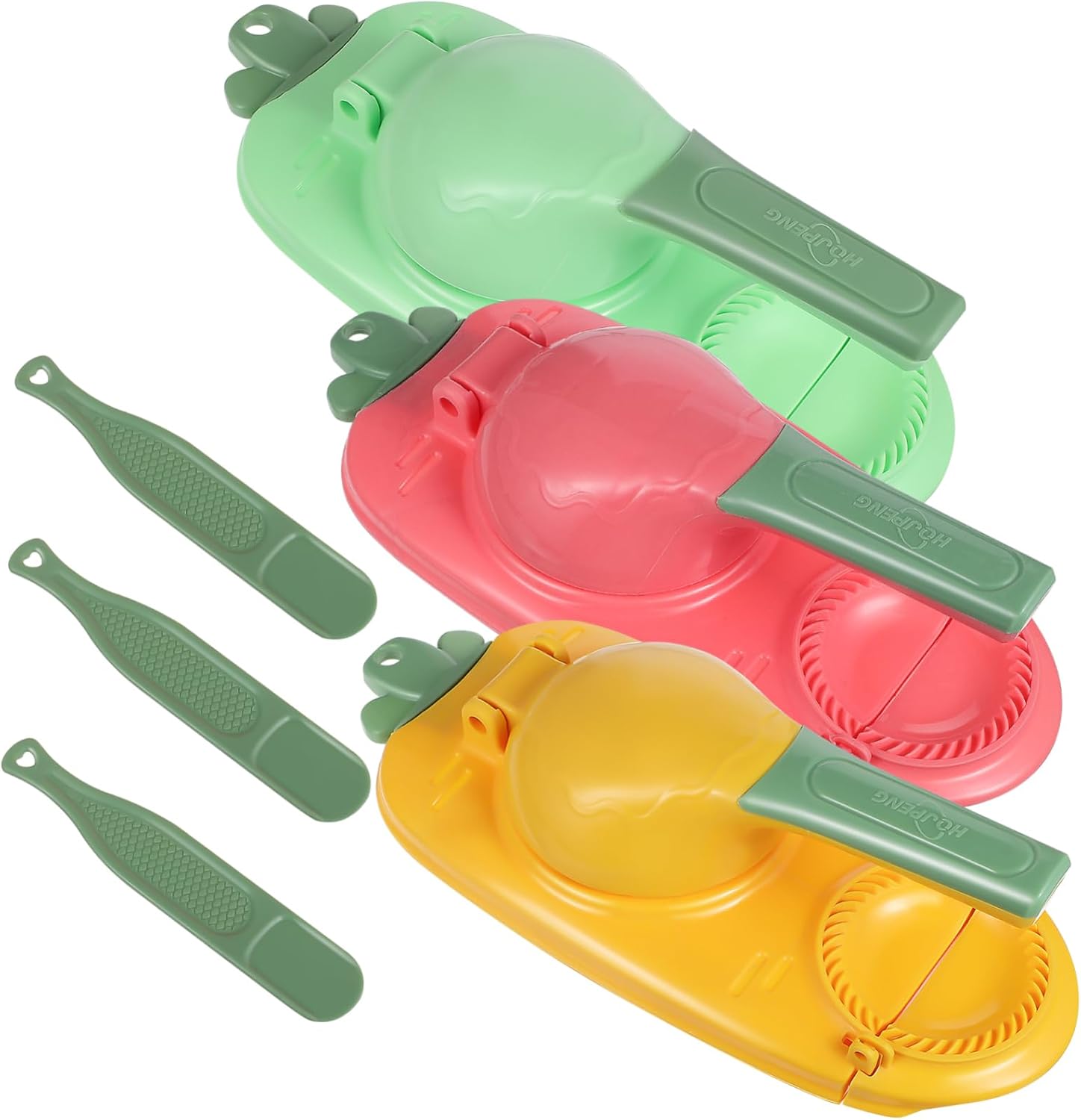 3pcs Dumpling Maker Dough Pressers for Easy Dumpling Wrappers Safe Moulds in Bright Yellow Pink and Home Cooking and Parties