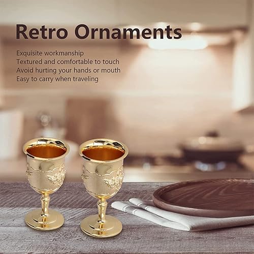 Miniatura 6 de Hemoton Juego de copas de vino retro, 2 piezas, copas de vino blanco de metal, elegantes copas en relieve para bar