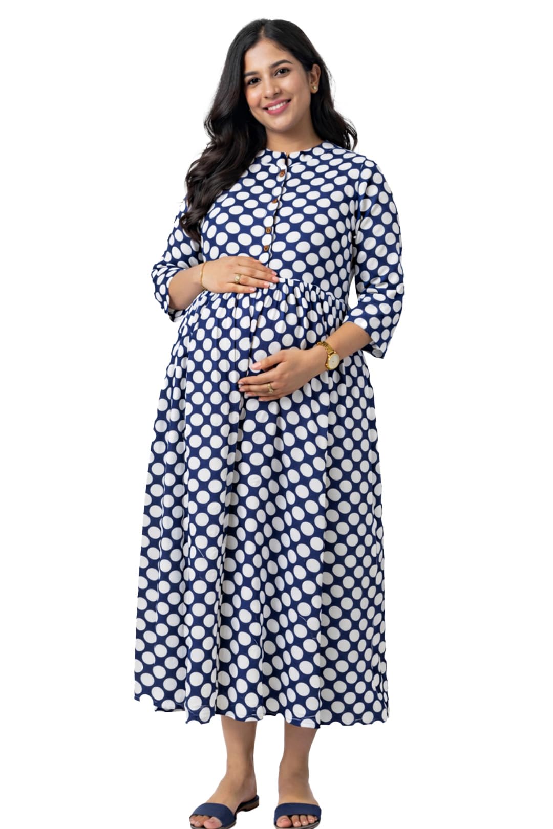 Pure Cotton Maternity Feeding Dress for Women, Zipless Nursing Access with Inner Layer, Soft Breathable Printed Dress with Pockets & Back Tie, Pregnancy & Post-Delivery Wear-image-40