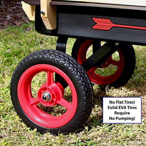 Flexible Flyer All-Terrain Steel & Wood Wagon. Extra-Long Handle, Black & Red #TOP6