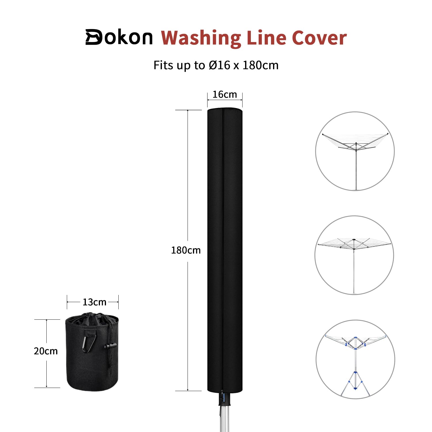 Dokon Rotary Washing Line Cover Waterproof Rotary Dryer Cover with Zip - Image 2