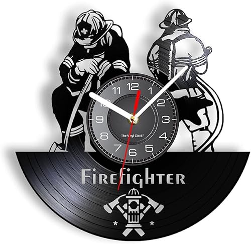 Reloj de pared de vinilo inspirado en el héroe de bomberos con luz de fondo LED, decoración colgante de departamento de bomberos
