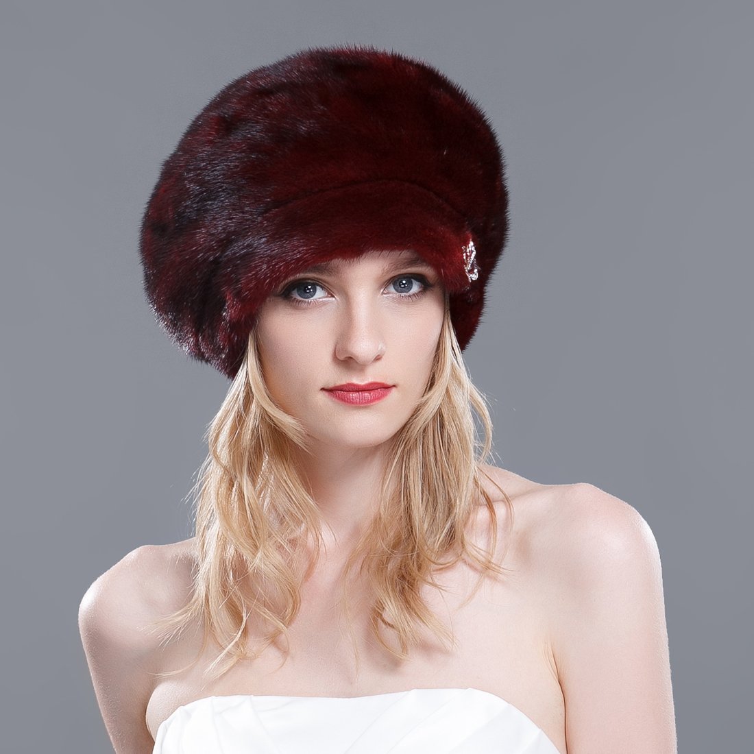 URSFUR Ladies Mink Beret Hat (SAGA Burgundy)