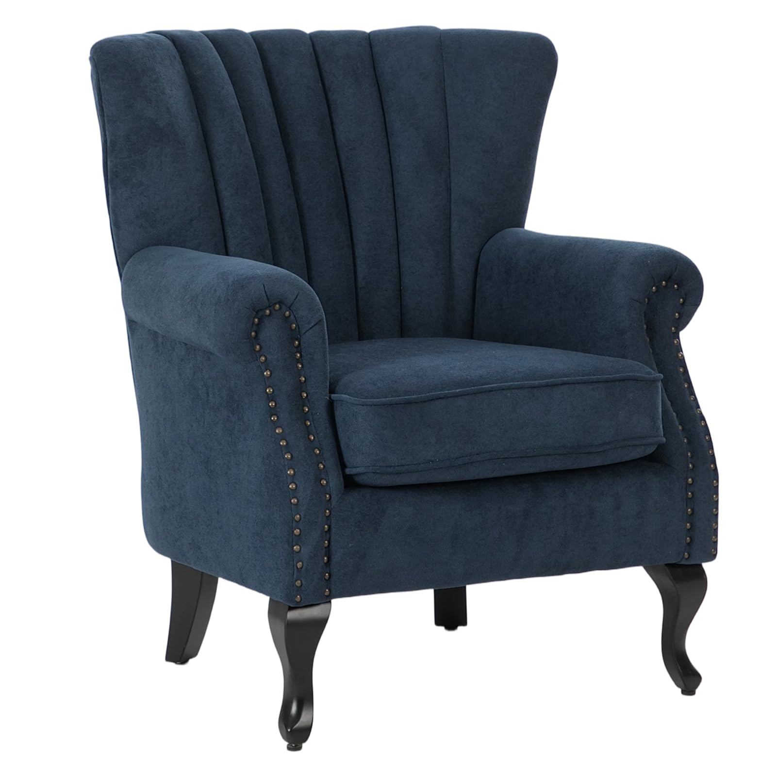 INMOZATA Armchair Chenille Accent Chair High Wingback Arm Fireside Chair Rest Occasional Chairs with Solid Wood Legs for Living Bedroom (Chenille Blue)