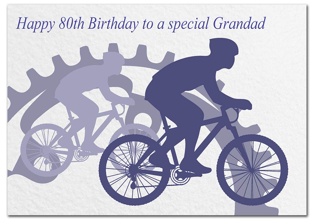 Extra Large Grandad 80th Birthday Card - XL Big thick A4 size - Cool Cycling Bike Bicycle Cyclist Art - Special Age Year Traditional Greeting - Huge Happy Wishes Him Men Male - UK Eco-Friendly