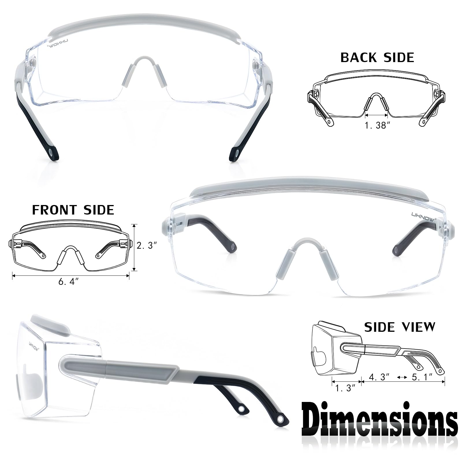 UKNOW Gafas de seguridad sobre gafas, gafas de seguridad antivaho envolvente, gafas protectoras ANSI Z87.1