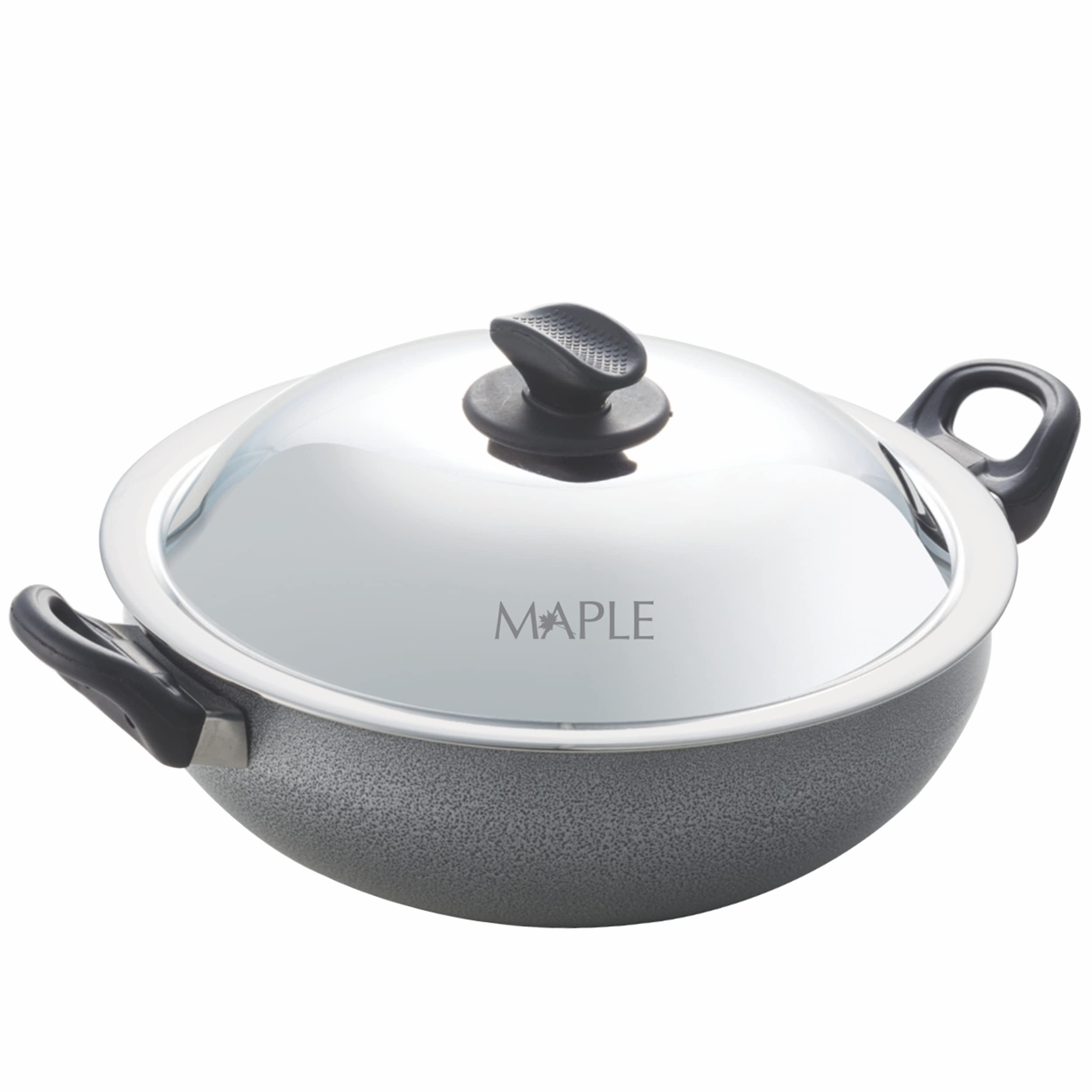 Maple Non-Stick Aluminium Deep Kadai (30 cm, Hammertone Finish, 3 Layer Coating, 3mm Thickness)