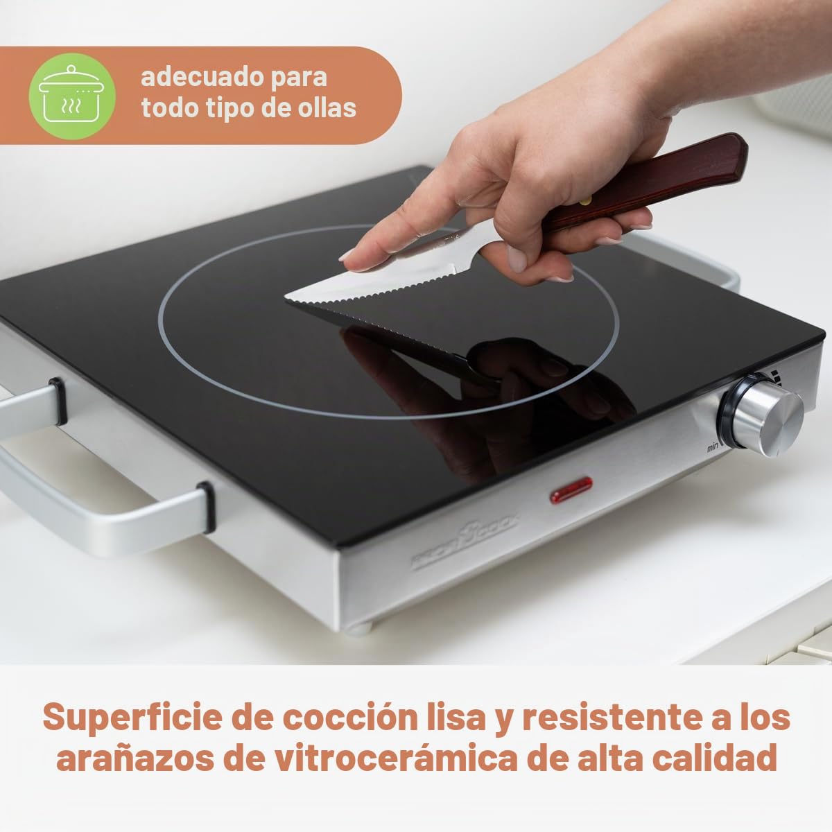 ProfiCook Placa de cocción individual por infrarrojos, apta para todo tipo de ollas, vitrocerámica, 2800 W, carcasa de acero inoxidable.