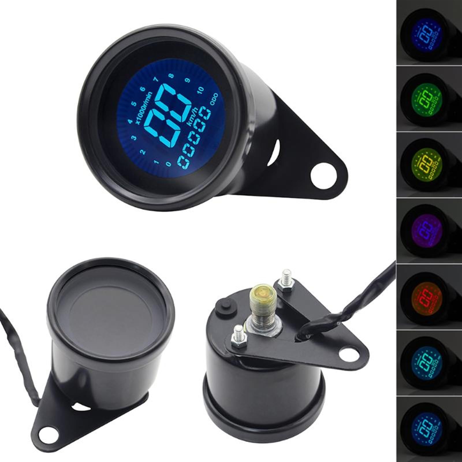 Tachimetro digitale multifunzione for motocicletta, contachilometri LCD retroilluminato a 7 colori, indicatore del carburante in metallo da 12 V Misuratore per motociclette