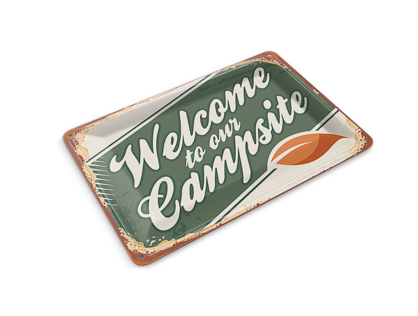 Femer Girls Multicoloured Tin Postcard Camping 14 X 10 Cm Welcome To Our Campsite Metal Decorative Sign