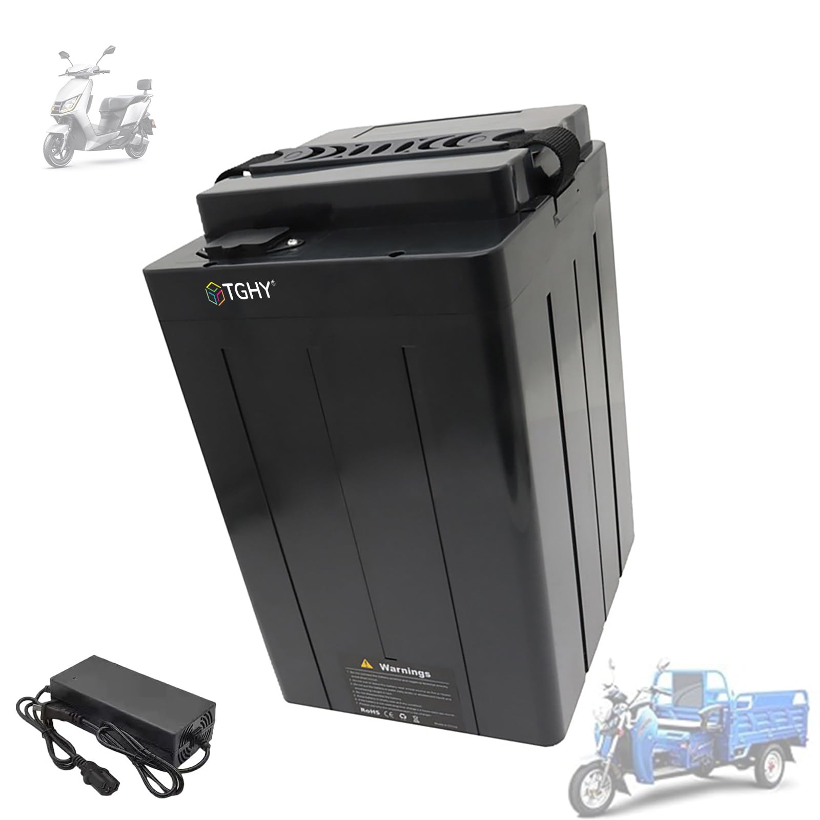 TGHY Lithium Battery 48V 60V 72V Golf Cart Battery 18AH 20AH 22AH 22.5AH 24AH 25AH 28AH 30AH Moped Batteries with Charger and Portable handle,48V22AH