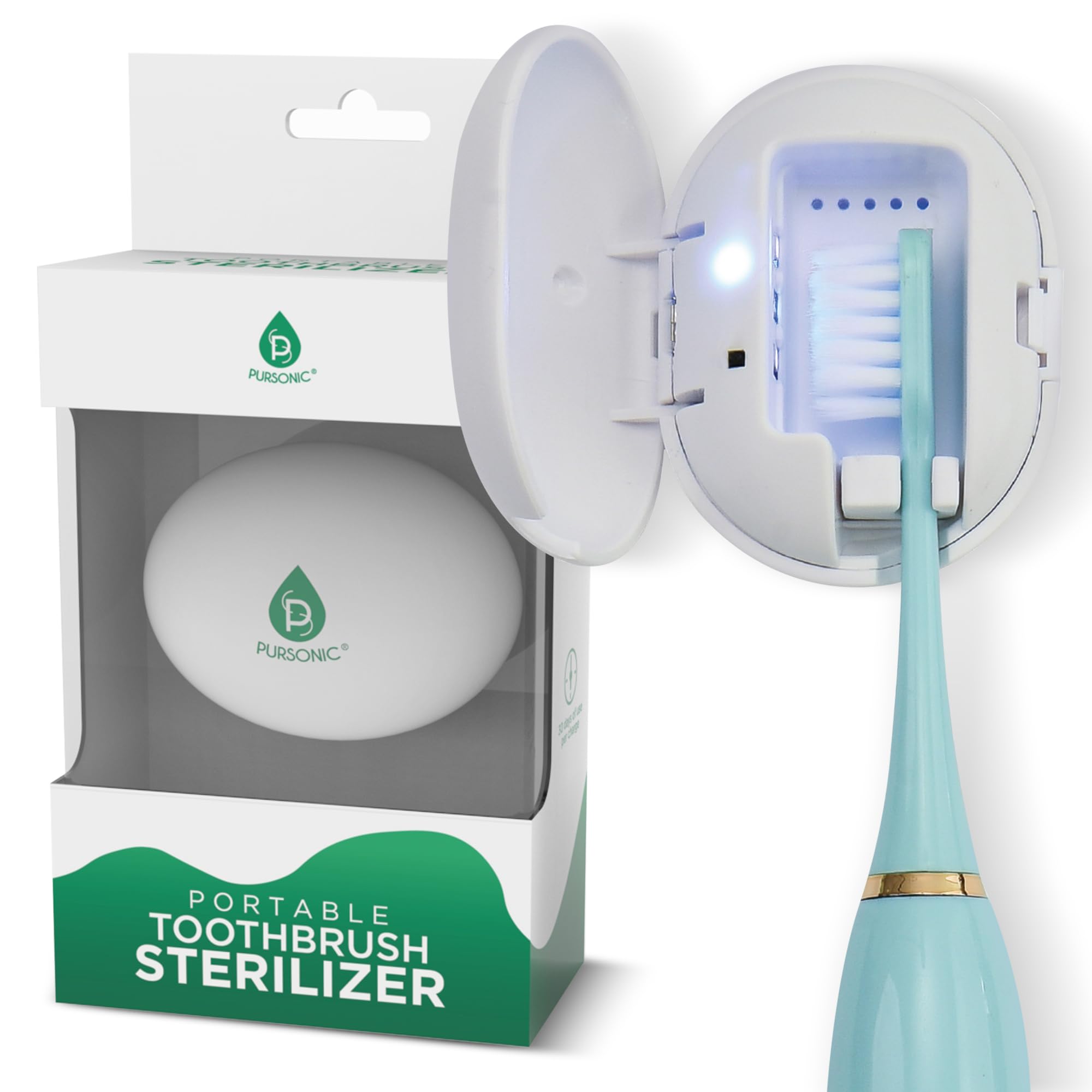 Pursonic Portable UV Toothbrush Sanitizer Case – Rechargeable Toothbrush Cleaner with UV Light & Magnetic Mounting – Compact, Hygienic & Long-Lasting