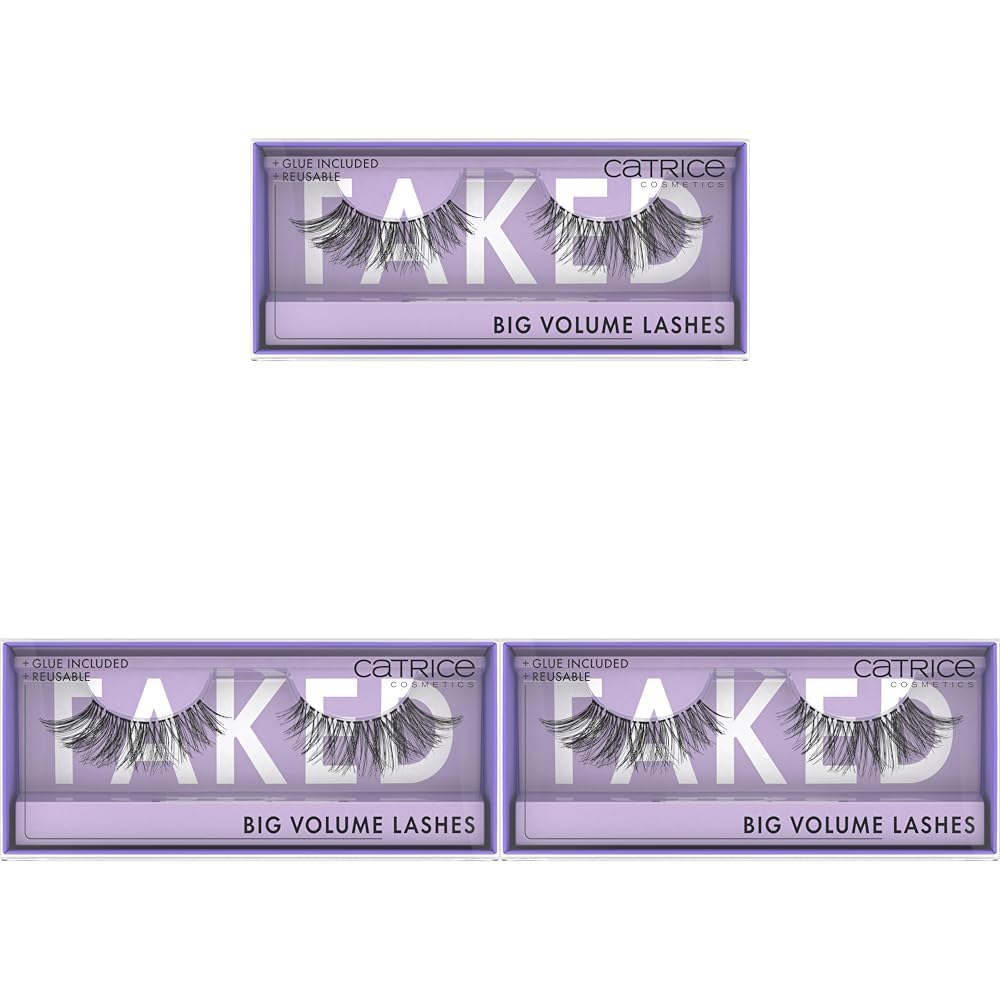 Catrice Faked Big Volume Lashes, künstliche Wimpern, Schwarz, langanhaltend, Falsche Wimpern-Effekt, ohne Mikroplastikpartikel, Nanopartikel frei, ohne Parfüm, ölfrei, 3er Pack (1pair)