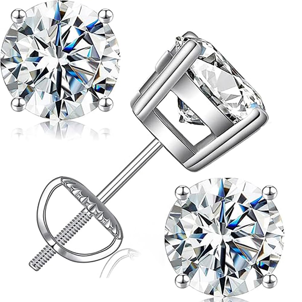MOCHAMIK Moissanite Stud s, 0.2CT-4.0CT /Par D Color VVS1 Claridad Diamantes Creados en Laboratorio s 925 Plata con Rosca Trasera Moissanite s para Mujeres y Hombres