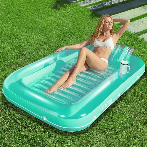 SLOOSH Inflatable Tanning Pool Lounger Float, 70' x 46' Pool Floats Adult with Pillow, 4 in 1 Suntan...
