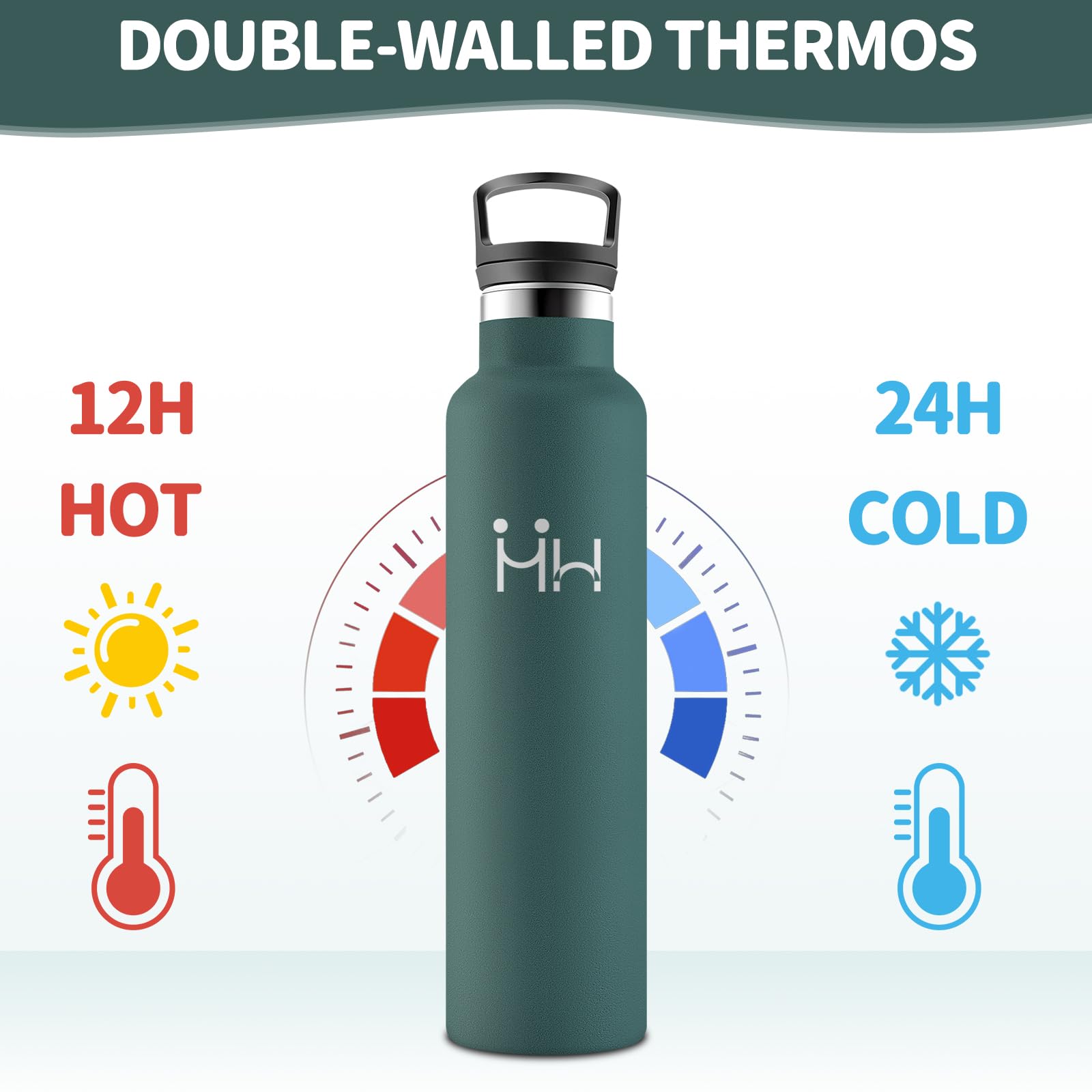 HoneyHolly Borraccia 1 Litro, Senza BPA, Bottiglia Termica, Sottovuoto a Doppia Parete, Borracce Termiche, 18/8 Acciaio Inox, Borraccia Termica con Cannuccia, Termos per Palestra, Sport, Bici