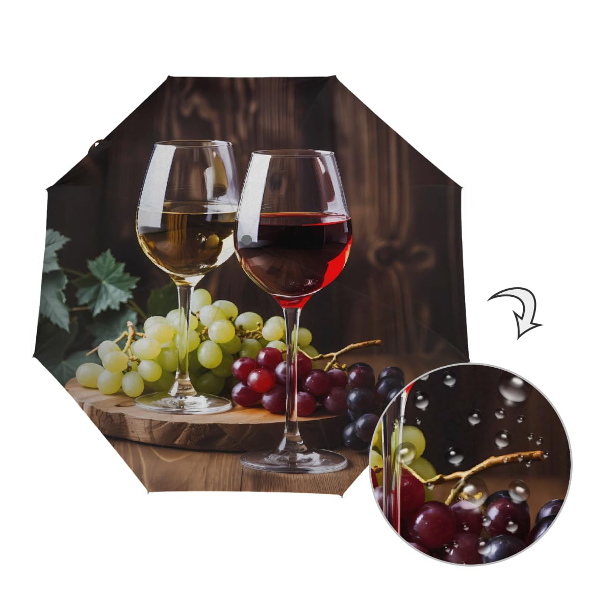 Ombrello da viaggio pieghevole in vetro da vino, ombrello da viaggio, compatto, antivento, impermeabile, con protezione UV, rivestimento nero, leggero, 8 costine, portatile, per pioggia e sole