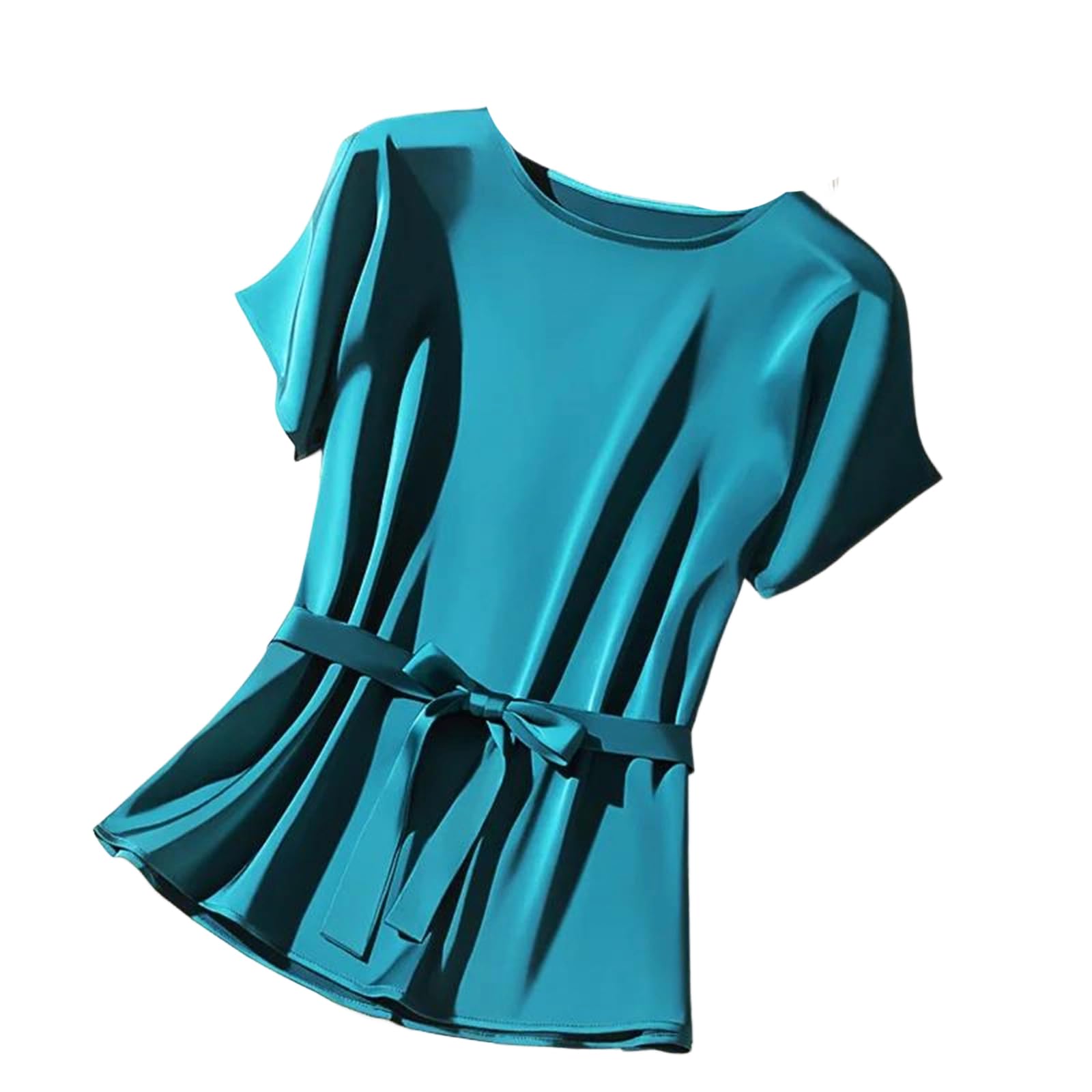 Yeuyyben Maglietta estiva da donna in raso setoso con scollo rotondo, vestibilità ampia, versatile