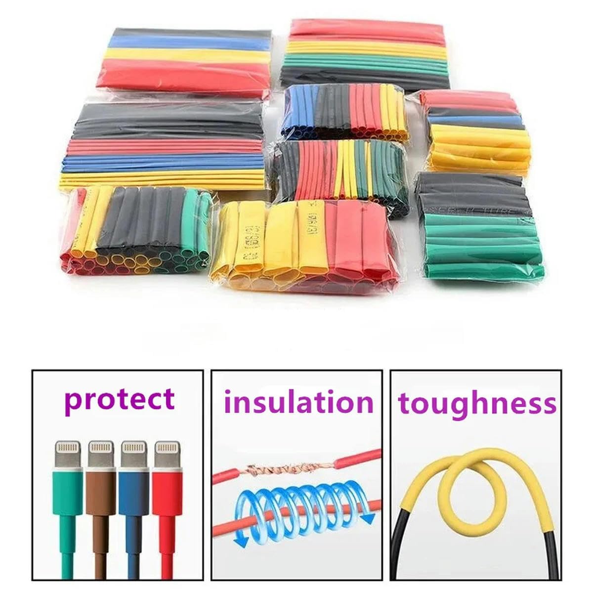 530 PCS/Set Poliolefina Retráctil Surtido Tubo Termocontraíble Cable de Alambre Manguito Aislado Juego de Tubos 2:1 Manguito de Tubo Impermeable-530pcs con caja