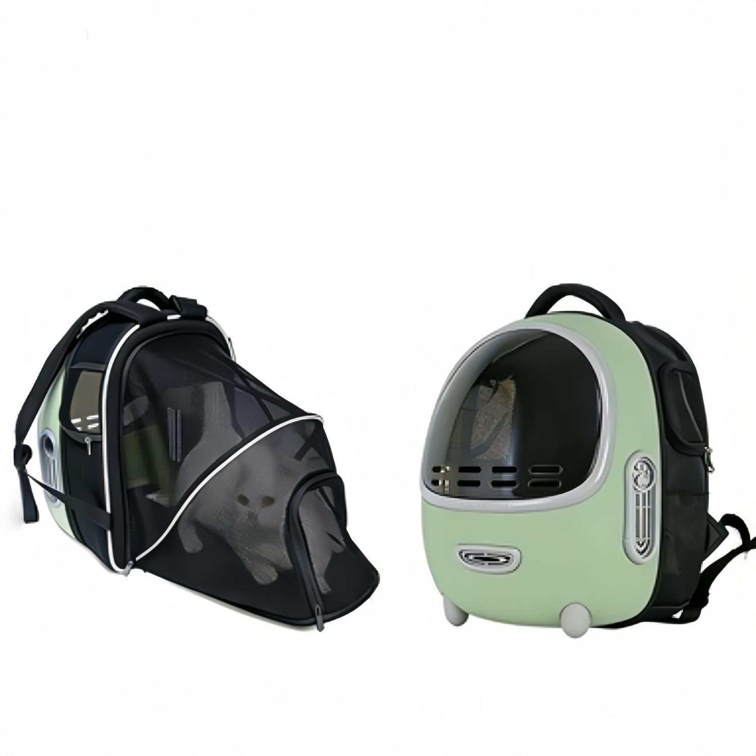 Zaino Capsula Spaziale Trasparente Espandibile per Gatti Guscio Duro e Rete Traspirante Spallacci Imbottiti Trasportino per Animali Senza Mani,Verde
