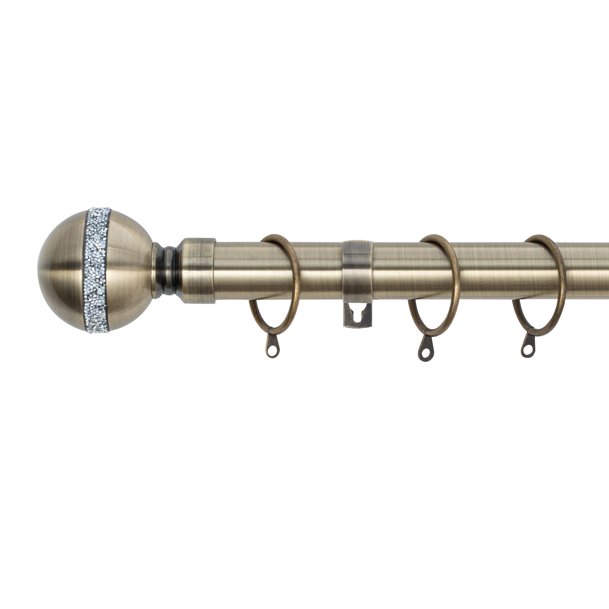 A.unique Home Antique Brass Diamante Ball Metal Extendable Curtain Pole With Rings And Fittings, In A Variety Of Colours And Sizes (25/28Mm) (, 120Cm - 220Cm, 47" To 87" Approx)