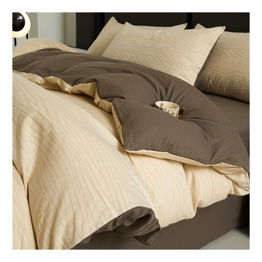 Coton peigné de qualité hôtel : parure de lit 4 pièces MZP marron queen size