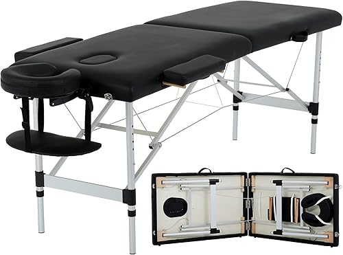 Miniatura 1 de Massage Table Massage Bed,73 Inch Height Adjustable 2 Fold Aluminium PU Leather Beauty Spa Bed Salon Table wFace Cradle Carry Case PortableTatto