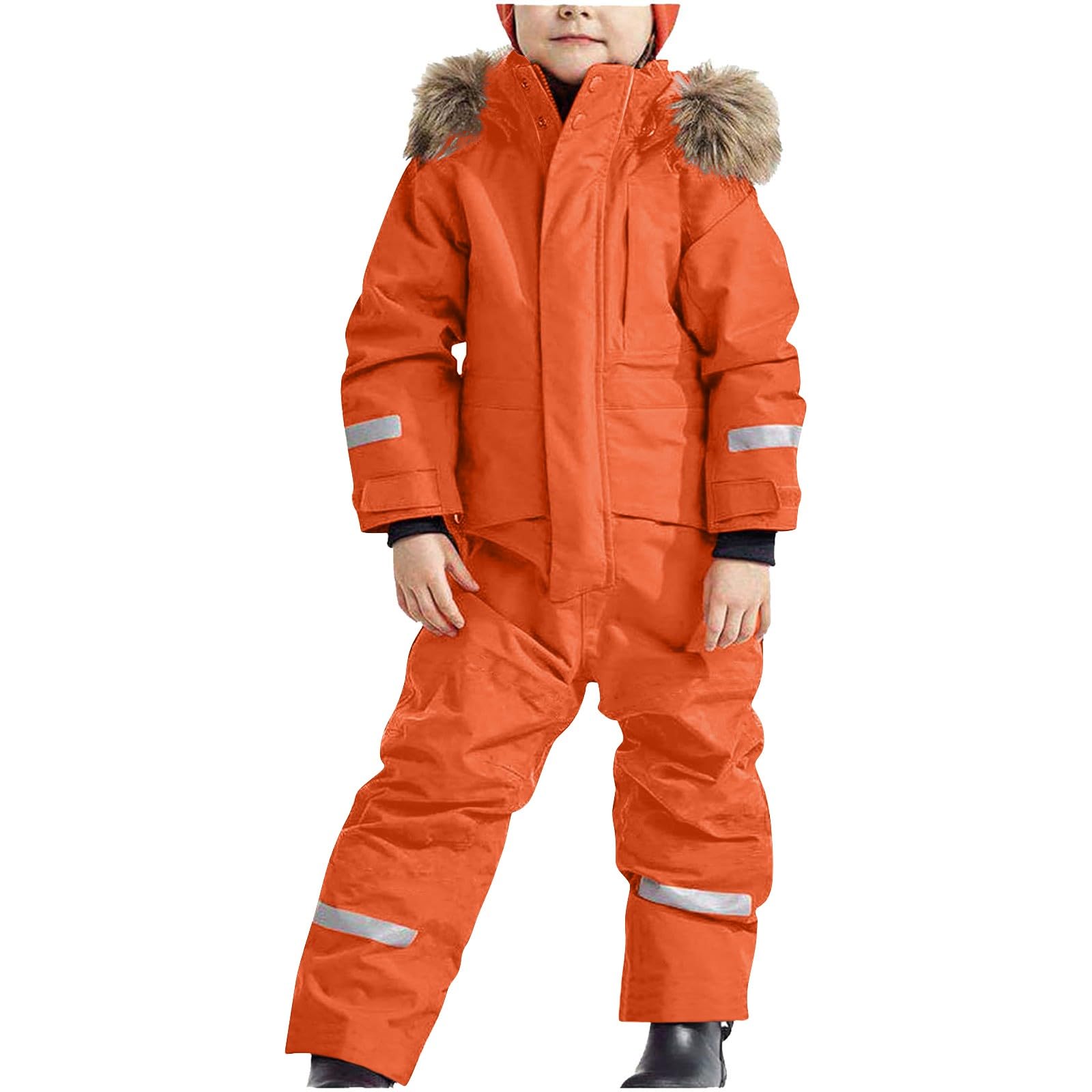 Tuta da sci per bambini, termica, invernale, calda, antivento, impermeabile, morbida, casual, con cappuccio e strisce riflettenti