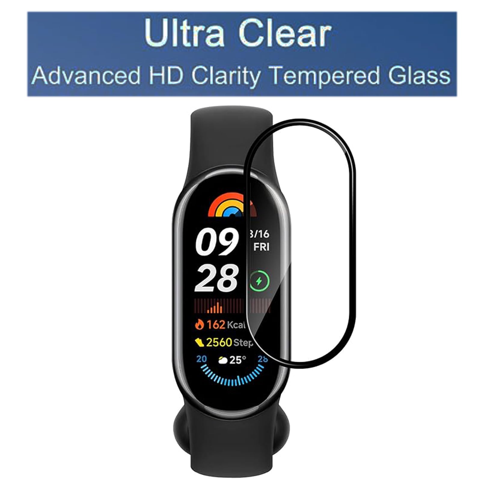 FDHYFGDY Funda para Xiaomi Smart Band 9, Funda Protectora de PC Integral con Protector de Pantalla, película Protectora Compatible con Xiaomi Mi Band 9 - Negro