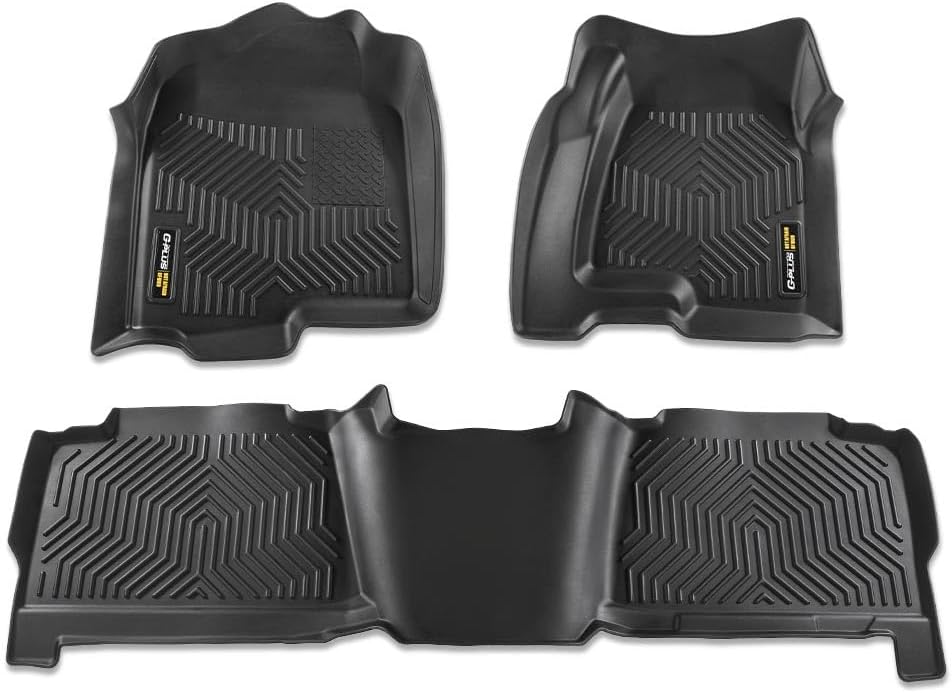 TPE Floor Mats 3PCS, Compatible with Chevy Silverado/GMC Sierra 1500 Crew Cab 1999-2006, Floor & 2nd Row, Floor Liners Interior Accessories All Weather Full Cover Protection