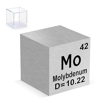 Molybdenum Cube 0.39" 99.95% High Purity Metal Density Element Cube for Chemical Elements Collection Science Education Experiment Application with Acrylic Case BoxMo 10mm