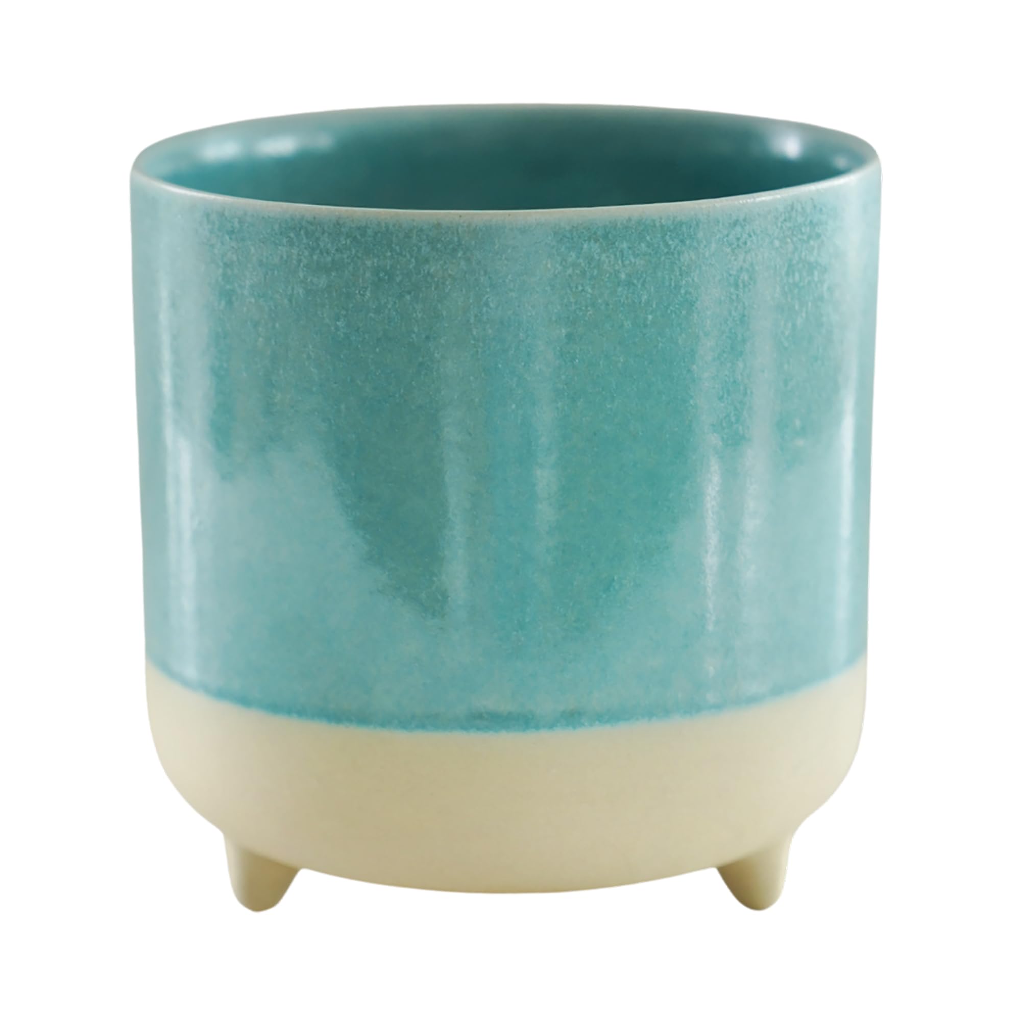 Ivyline Jolie Matte Reactive Glaze Tri-Foot Cacti Planter in Aqua - Stylish and Waterproof - Indoor Raised Houseplant Pot with Feet - H8.5cm x D8cm