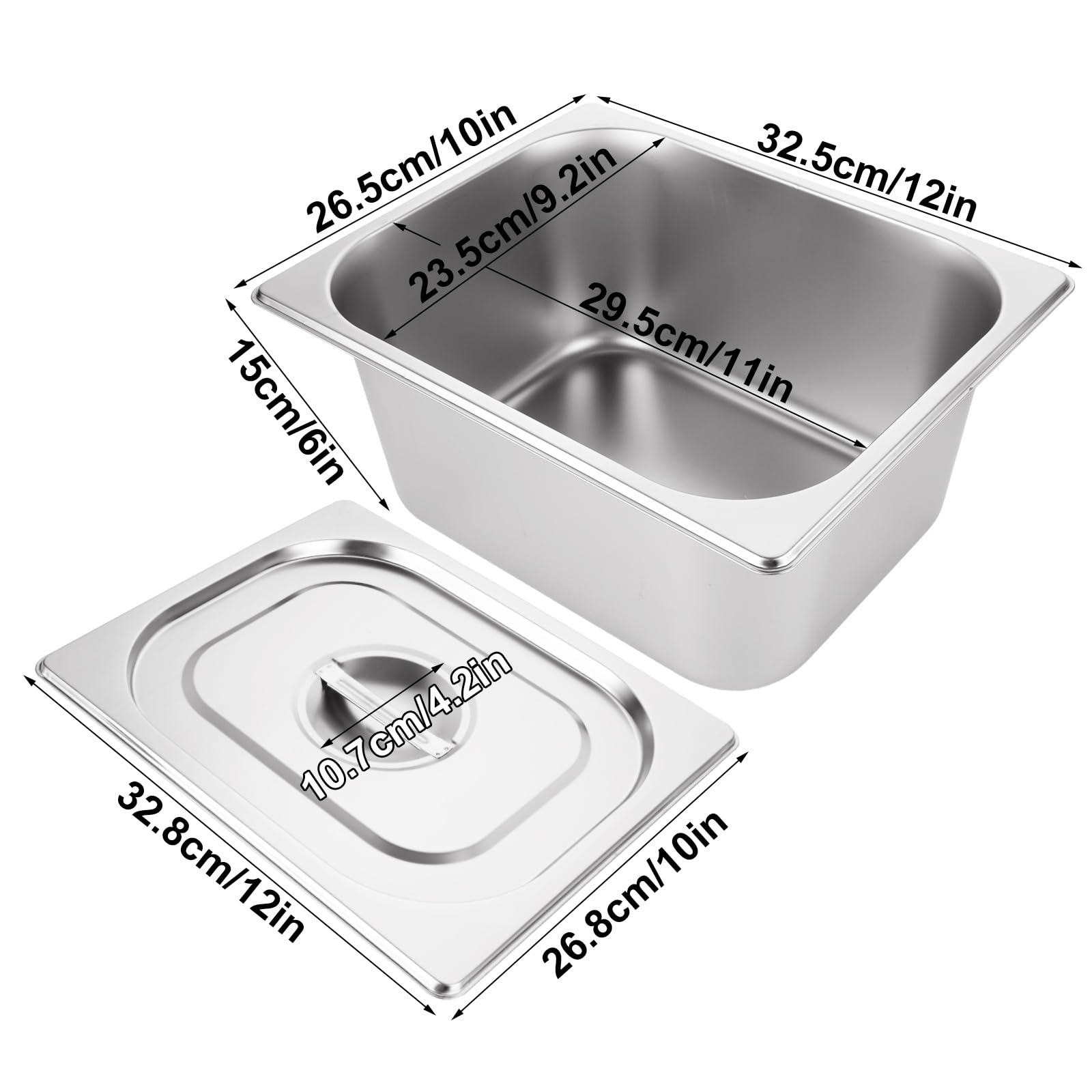 2 padelle Gastronorm 1/2, contenitori per alimenti in acciaio inox con coperchi, pentole profonde GN Pentole a bagnomaria, 325 x 265 x 150 mm