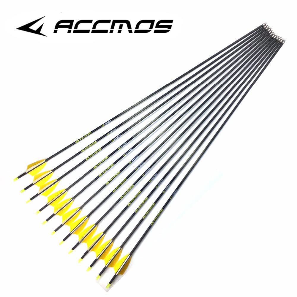 ACCMOS 31" Freccia in Puro Carbonio Spine 350 400 500 600 700 800 900 1000 ID 4.2mm con Piuma di Tacchino da 2,5" Frecce da Caccia, per Arco Ricurvo Arco Composto Tiro con L'Arco 6/12 pz