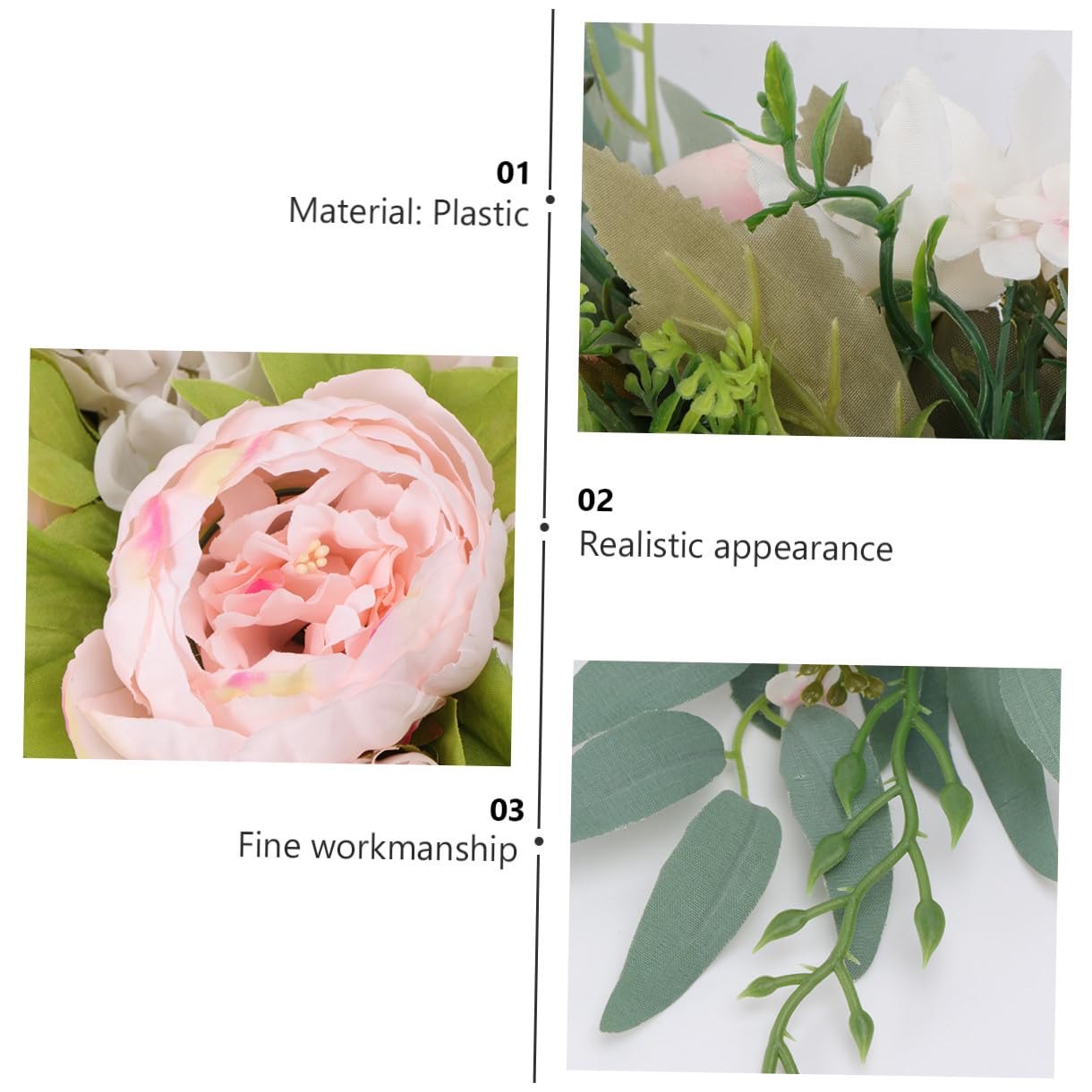 Ghirlanda Artificiale Fiori di Peonia Decorativa in Plastica, Corona Raffinata e Semplice per Decorazioni Primaverili e Matrimoni, Stile Romantico e Naturale