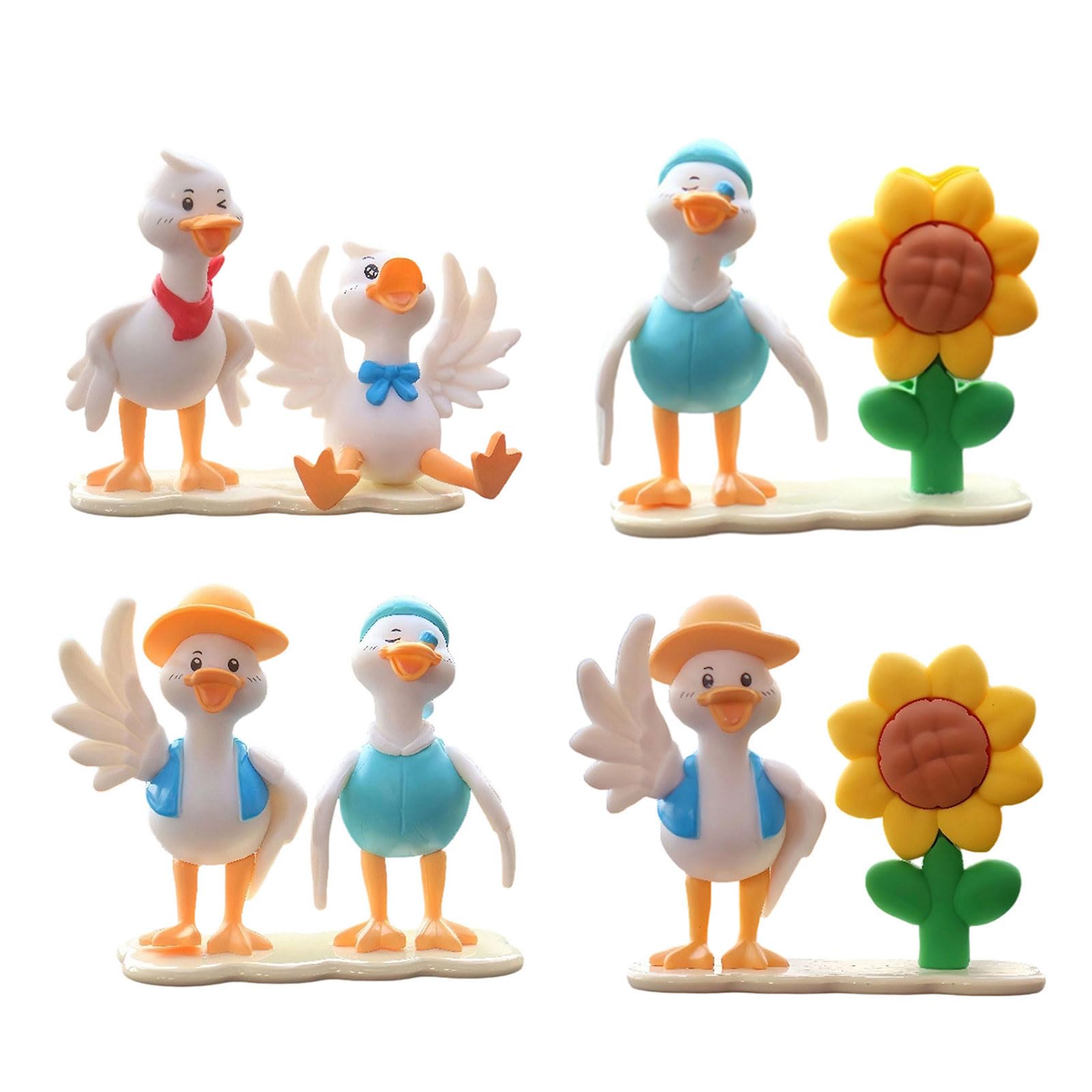 Zbiianxer Women's Multicolor Of 4 Creative Ducks With Sunflowers Miniature Statues For Car Dashboard Resin Ornaments Garden Decor Ducks With Sunflowers Sculpture Ornaments