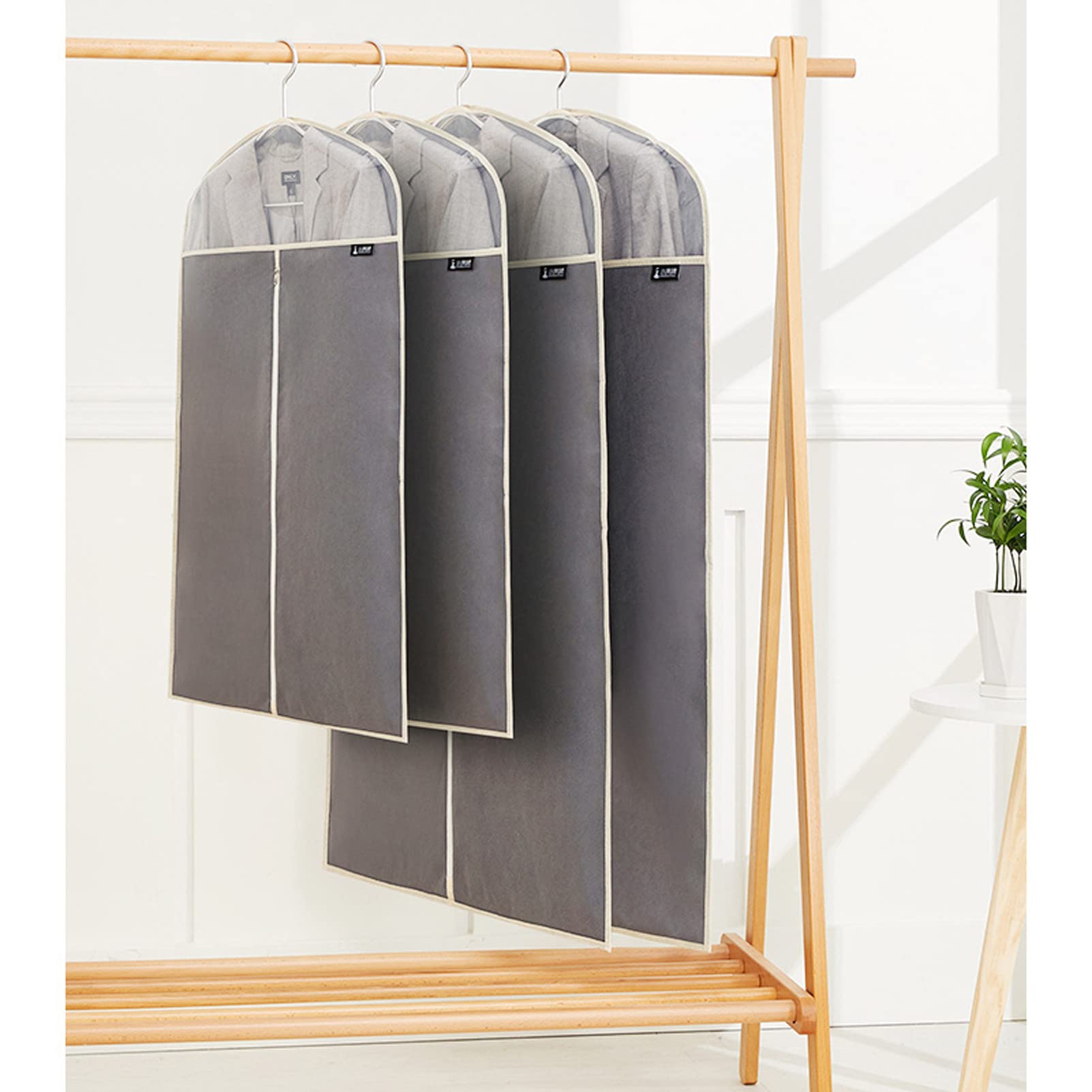 Bolsas transparentes con cremallera para trajes largos, vestidos y abrigos, funda de tela lavable para almacenamiento, fundas reutilizables para ropa, color gris, 110 x 60 cm
